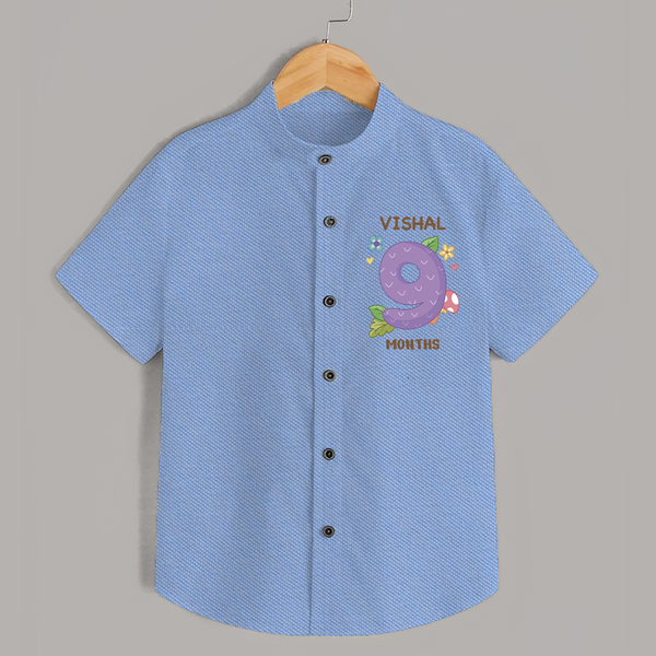 Celebrate Baby's 9th Month | Custom Shirt | Premium Cotton - SKY BLUE - 0 - 6 Months Old (Chest 23")