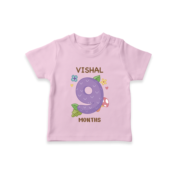 Celebrate Baby's 9th Month | Custom T-Shirt | Premium Cotton - BABY PINK - 0-5 Months Old (Chest 17")