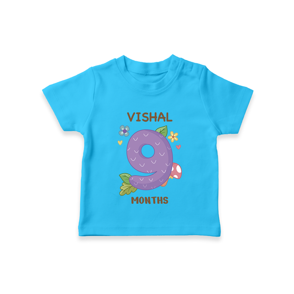 Celebrate Baby's 9th Month | Custom T-Shirt | Premium Cotton - SKY BLUE - 0-5 Months Old (Chest 17")