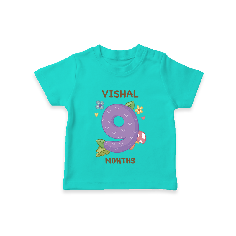 Celebrate Baby's 9th Month | Custom T-Shirt | Premium Cotton - TEAL - 0-5 Months Old (Chest 17")