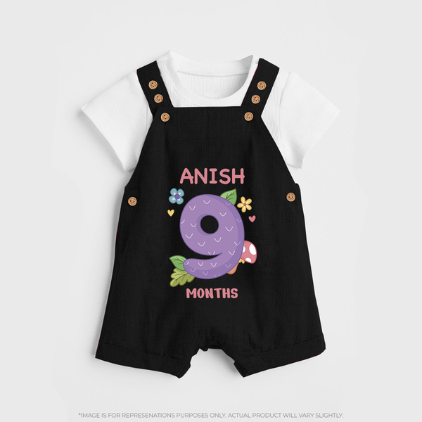 Celebrate Baby's 9th Month | Custom Dungaree Set | Premium Cotton - BLACK - 0 - 5 Months Old (Chest 18")