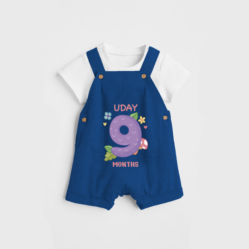 Memorialize your little one's Ninth month with a personalized Dungaree - COBALT BLUE - 0 - 5 Months Old (Chest 17")