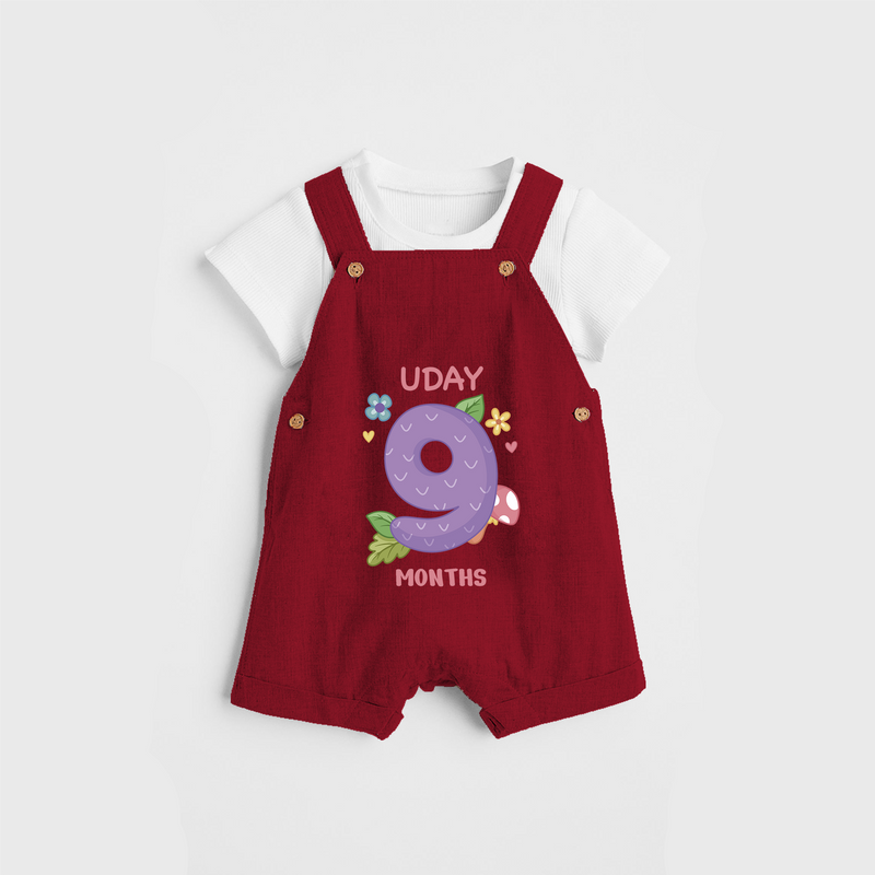 Memorialize your little one's Ninth month with a personalized Dungaree - RED - 0 - 5 Months Old (Chest 17")