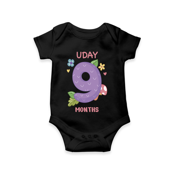 Memorialize your little one's Ninth month with a personalized romper/onesie - BLACK - 0 - 3 Months Old (Chest 16")