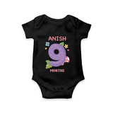Celebrate Baby's 9th Month | Custom Romper/Onesie | Premium Cotton - BLACK - New Born (Chest 14")