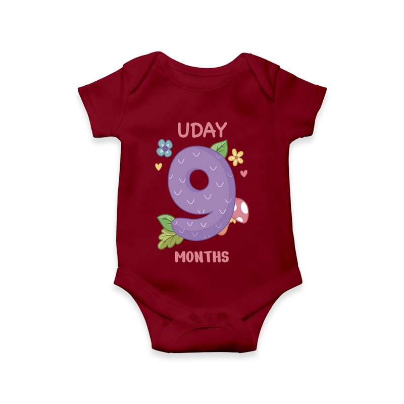 Memorialize your little one's Ninth month with a personalized romper/onesie - MAROON - 0 - 3 Months Old (Chest 16")