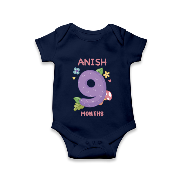 Celebrate Baby's 9th Month | Custom Romper/Onesie | Premium Cotton - NAVY BLUE - New Born (Chest 14")