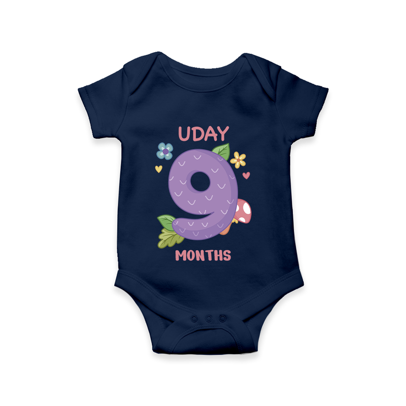 Memorialize your little one's Ninth month with a personalized romper/onesie - NAVY BLUE - 0 - 3 Months Old (Chest 16")