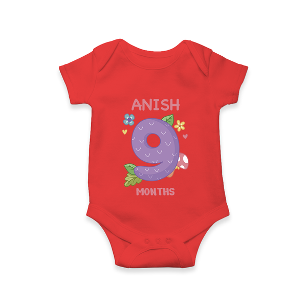 Celebrate Baby's 9th Month | Custom Romper/Onesie | Premium Cotton - RED - New Born (Chest 14")