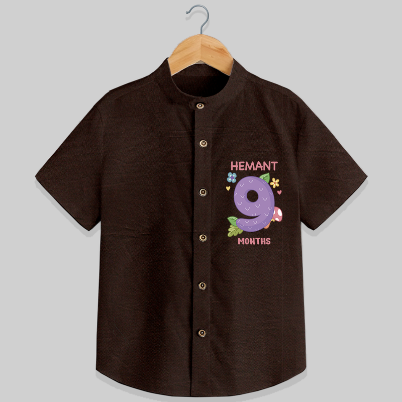 Memorialize your little one's Ninth month Birthday with a personalized Shirt - CHOCOLATE BROWN - 0 - 6 Months Old (Chest 21")