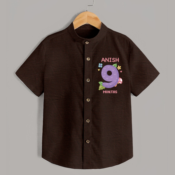 Celebrate Baby's 9th Month | Custom Shirt | Premium Cotton - CHOCOLATE BROWN - 0 - 6 Months Old (Chest 23")