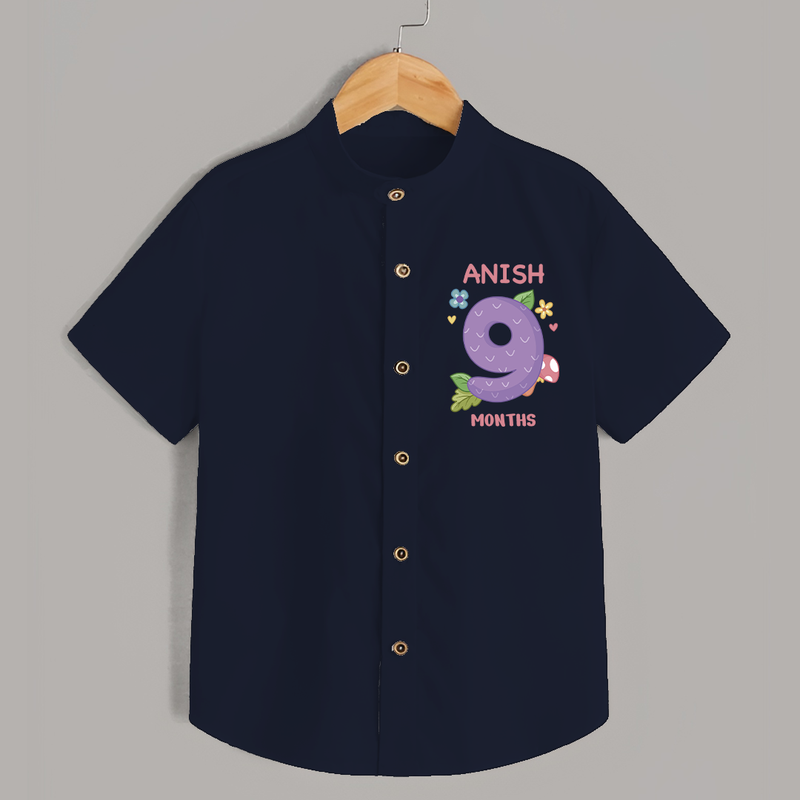Celebrate Baby's 9th Month | Custom Shirt | Premium Cotton - NAVY BLUE - 0 - 6 Months Old (Chest 23")