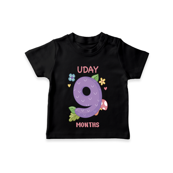 Memorialize your little one's Ninth month with a personalized kids T-shirts - BLACK - 0 - 5 Months Old (Chest 17")