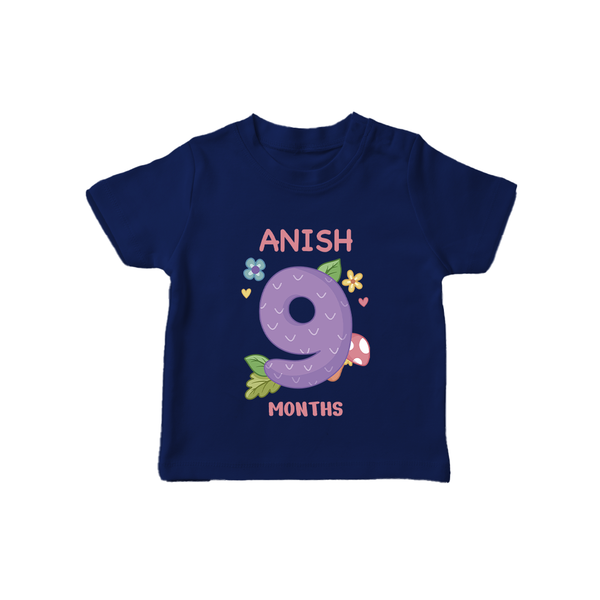 Celebrate Baby's 9th Month | Custom T-Shirt | Premium Cotton - NAVY BLUE - 0-5 Months Old (Chest 17")
