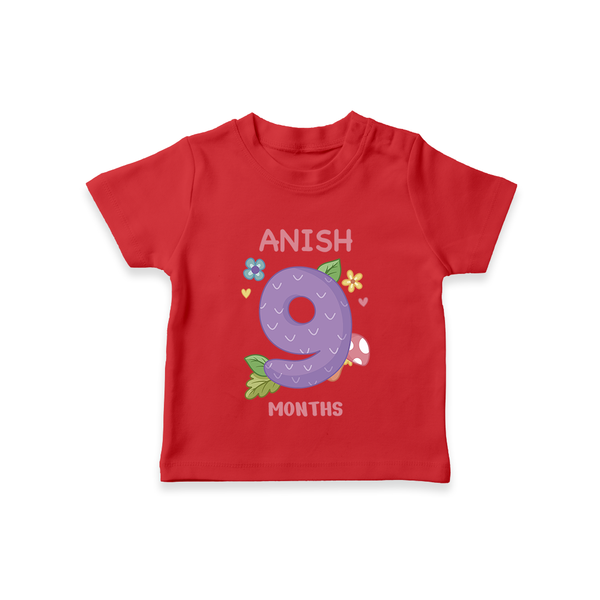 Celebrate Baby's 9th Month | Custom T-Shirt | Premium Cotton - RED - 0-5 Months Old (Chest 17")