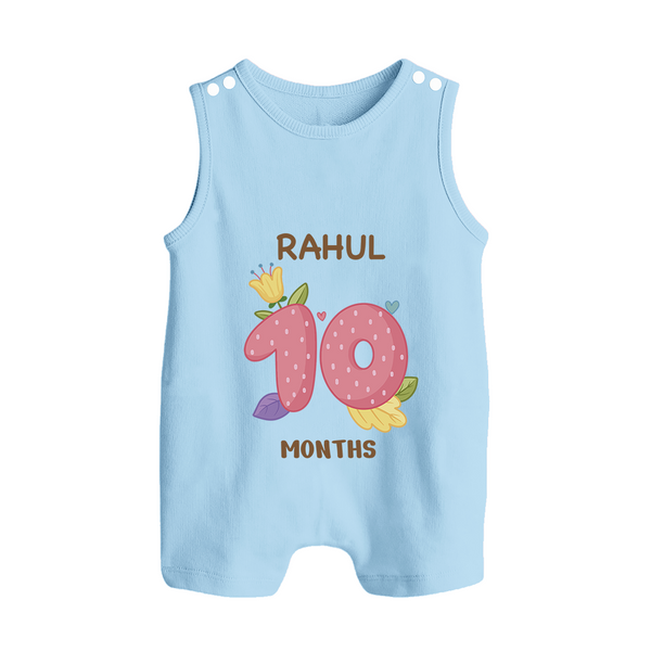 Celebrate Baby's 10th Month | Custom Romper Suit/ Sleeveless Romper | Premium Cotton - BABY BLUE - 0 - 5 Months Old (Chest 18")