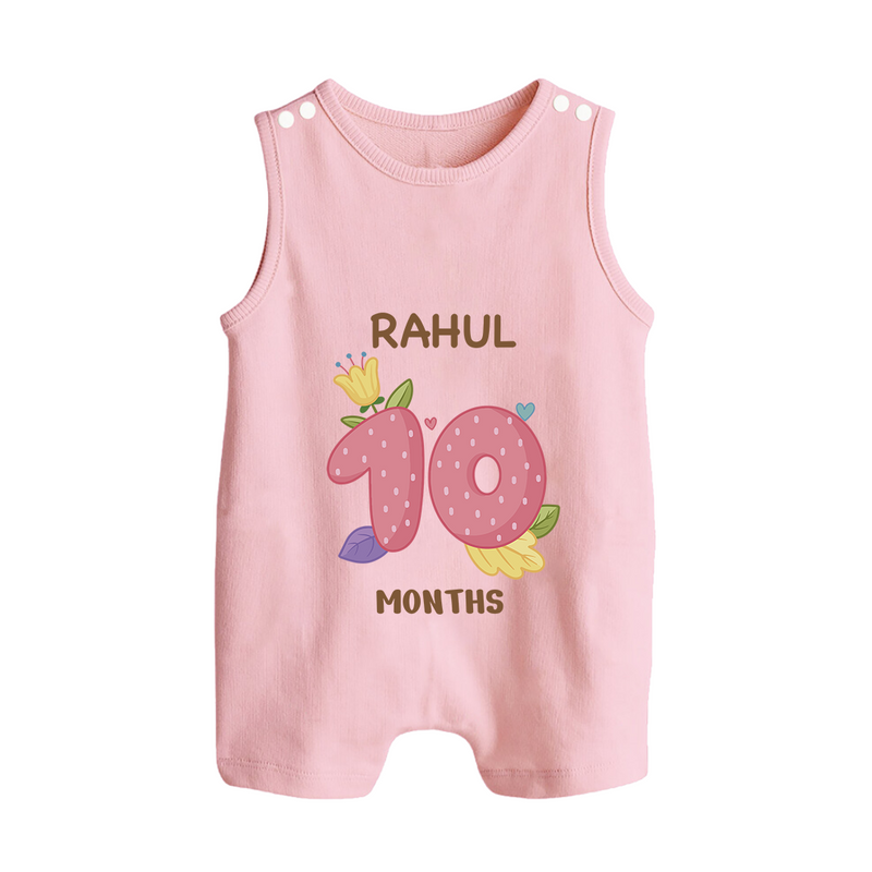Celebrate Baby's 10th Month | Custom Romper Suit/ Sleeveless Romper | Premium Cotton - BABY PINK - 0 - 5 Months Old (Chest 18")