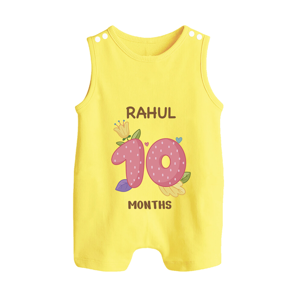 Celebrate Baby's 10th Month | Custom Romper Suit/ Sleeveless Romper | Premium Cotton - PASTEL YELLOW - 0 - 5 Months Old (Chest 18")
