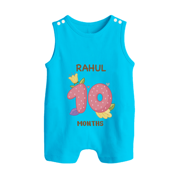 Celebrate Baby's 10th Month | Custom Romper Suit/ Sleeveless Romper | Premium Cotton - SKY BLUE - 0 - 5 Months Old (Chest 18")