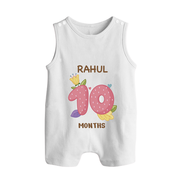 Celebrate Baby's 10th Month | Custom Romper Suit/ Sleeveless Romper | Premium Cotton - WHITE - 0 - 5 Months Old (Chest 18")