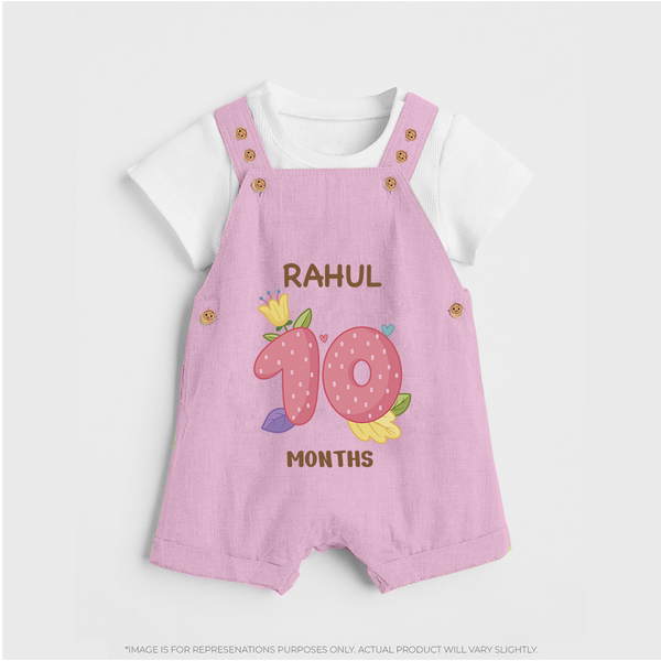 Celebrate Baby's 10th Month | Custom Dungaree Set | Premium Cotton - BABY PINK - 0 - 5 Months Old (Chest 18")