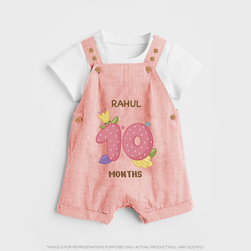 Dress Your Little One In Our Enchanting Customized Baby Dungaree Set For Their 10-Month Celebration - PEACH - 0 - 5 Months Old (Chest 18")