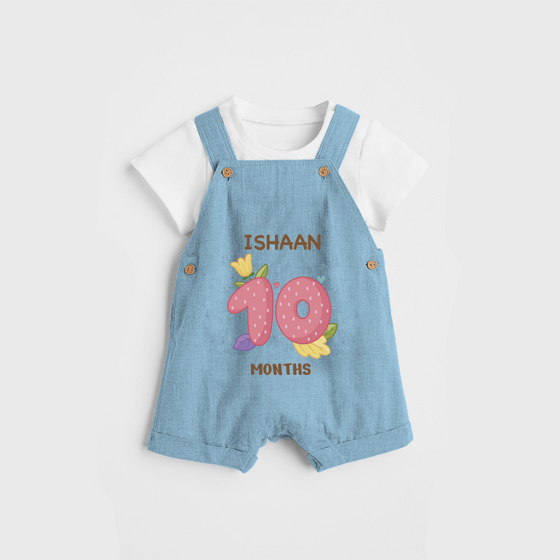 Memorialize your little one's Tenth month with a personalized Dungaree - SKY BLUE - 0 - 5 Months Old (Chest 17")