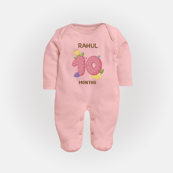 Celebrate Baby's 10th Month | Custom Full Sleeve Bodysuit/ Sleep Suit/ Jumpsuit | Premium Cotton - BABY PINK - New Born (Chest 7.5")