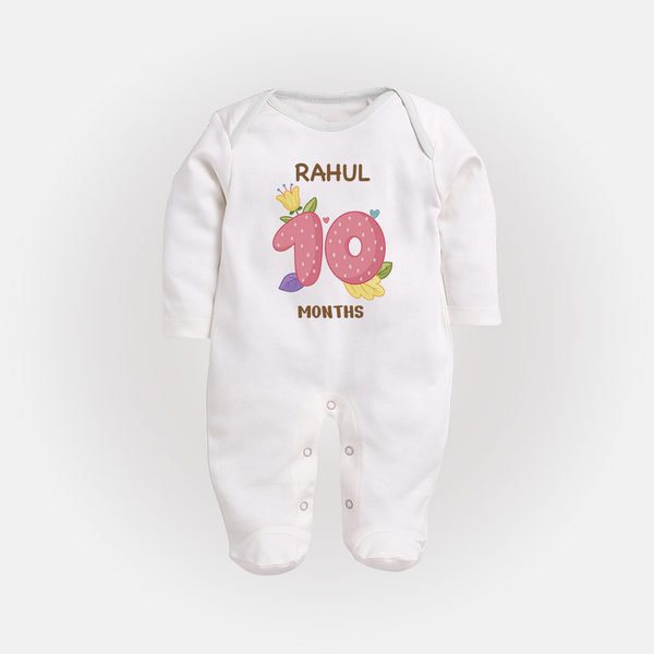 Celebrate Baby's 10th Month | Custom Full Sleeve Bodysuit/ Sleep Suit/ Jumpsuit | Premium Cotton - WHITE - New Born (Chest 7.5")