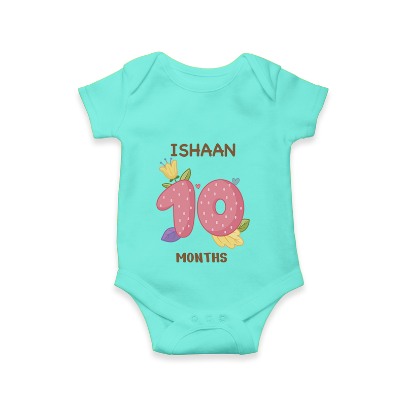Memorialize your little one's Tenth month with a personalized romper/onesie - ARCTIC BLUE - 0 - 3 Months Old (Chest 16")