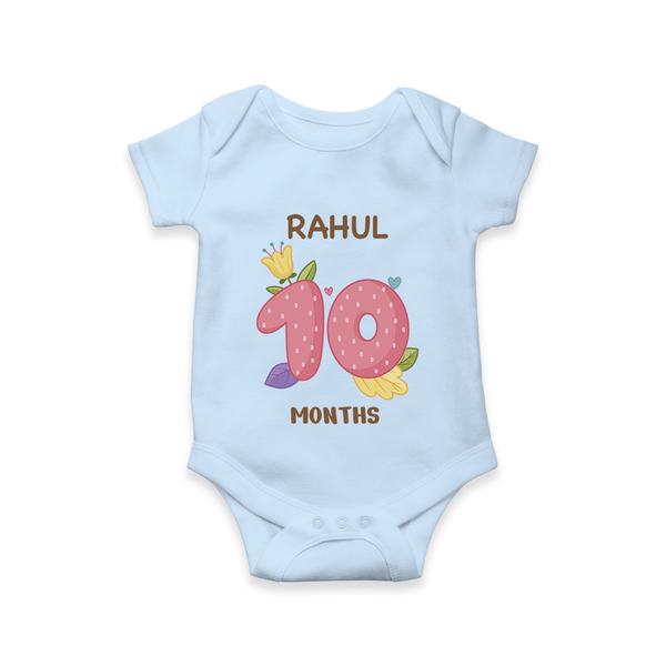 Celebrate Baby's 10th Month | Custom Romper/Onesie | Premium Cotton - BABY BLUE - New Born (Chest 14")