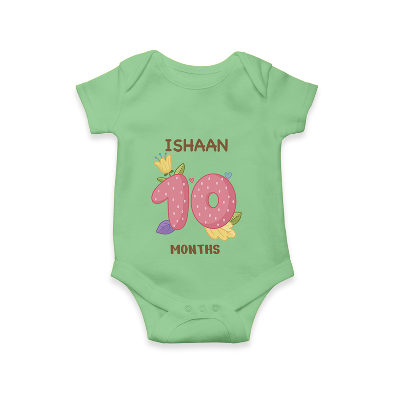 Memorialize your little one's Tenth month with a personalized romper/onesie - GREEN - 0 - 3 Months Old (Chest 16")