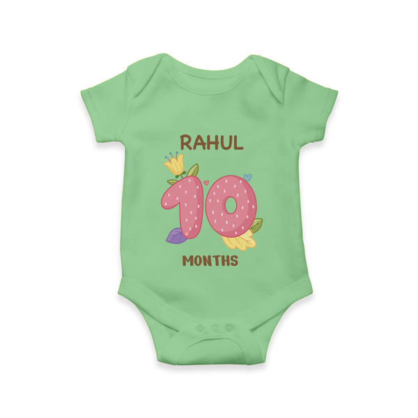 Celebrate Baby's 10th Month | Custom Romper/Onesie | Premium Cotton - GREEN - New Born (Chest 14")
