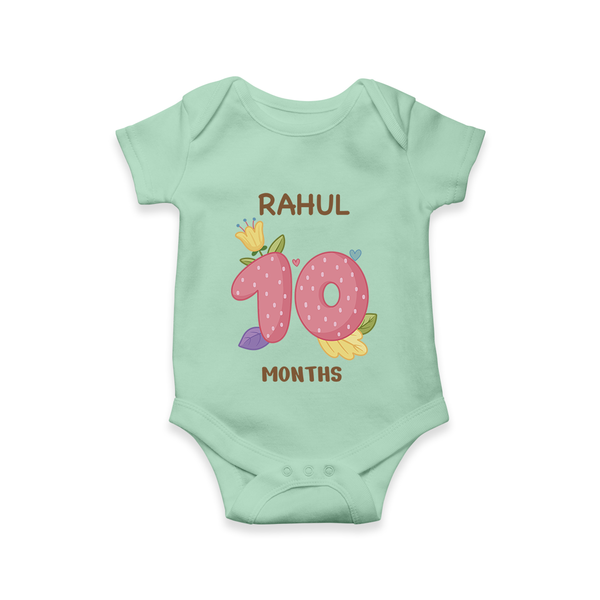 Celebrate Baby's 10th Month | Custom Romper/Onesie | Premium Cotton - MINT GREEN - New Born (Chest 14")