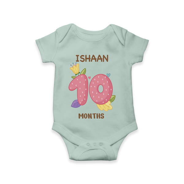 Memorialize your little one's Tenth month with a personalized romper/onesie - MINT GREEN - 0 - 3 Months Old (Chest 16")