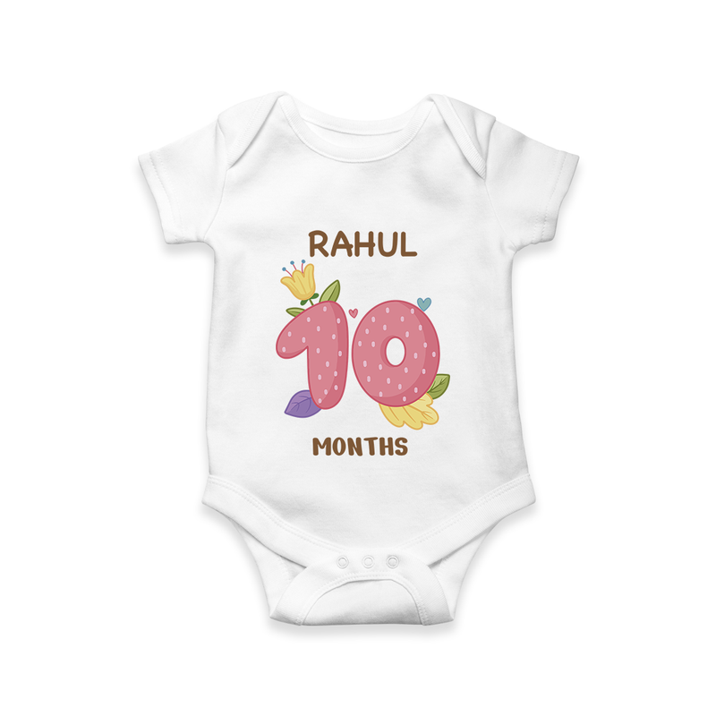 Celebrate Baby's 10th Month | Custom Romper/Onesie | Premium Cotton - WHITE - New Born (Chest 14")