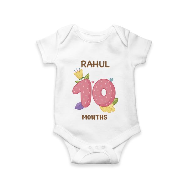 Celebrate Baby's 10th Month | Custom Romper/Onesie | Premium Cotton - WHITE - New Born (Chest 14")