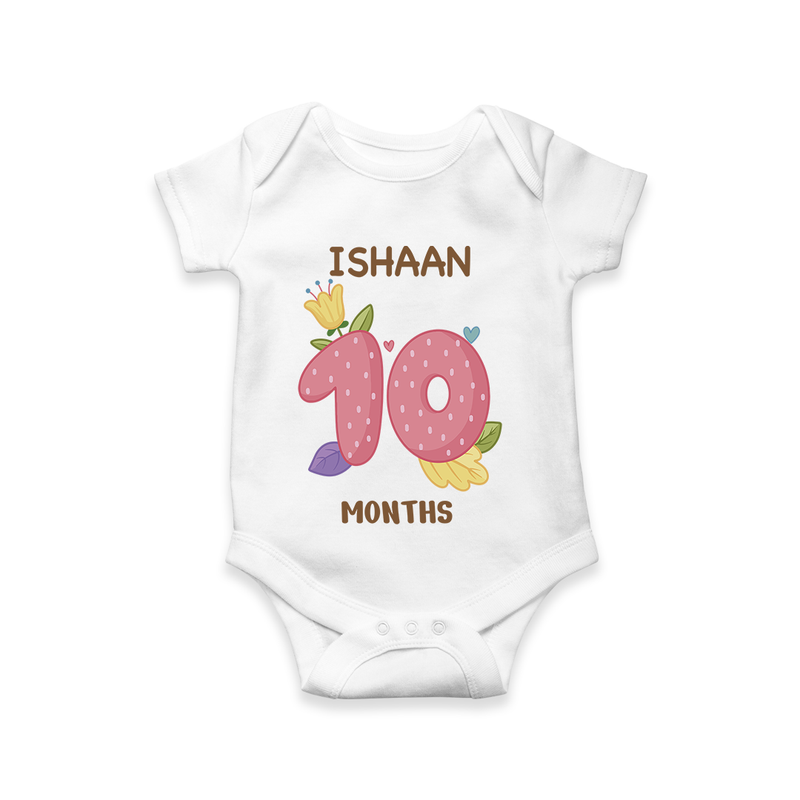 Memorialize your little one's Tenth month with a personalized romper/onesie - WHITE - 0 - 3 Months Old (Chest 16")