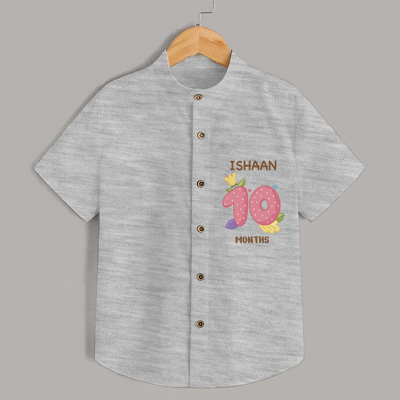 Memorialize your little one's Tenth month Birthday with a personalized Shirt - GREY MELANGE - 0 - 6 Months Old (Chest 21")