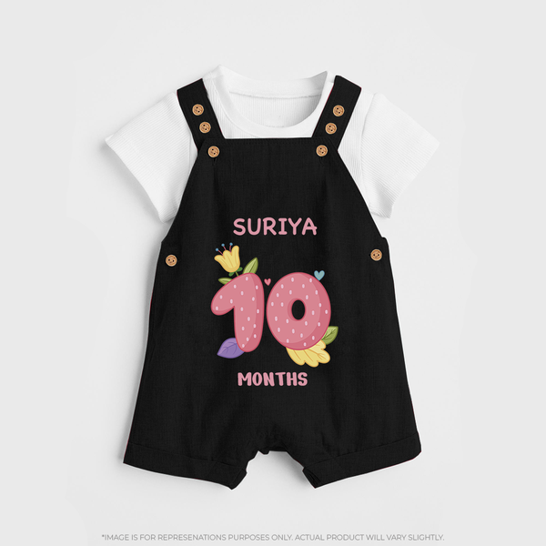 Celebrate Baby's 10th Month | Custom Dungaree Set | Premium Cotton - BLACK - 0 - 5 Months Old (Chest 18")