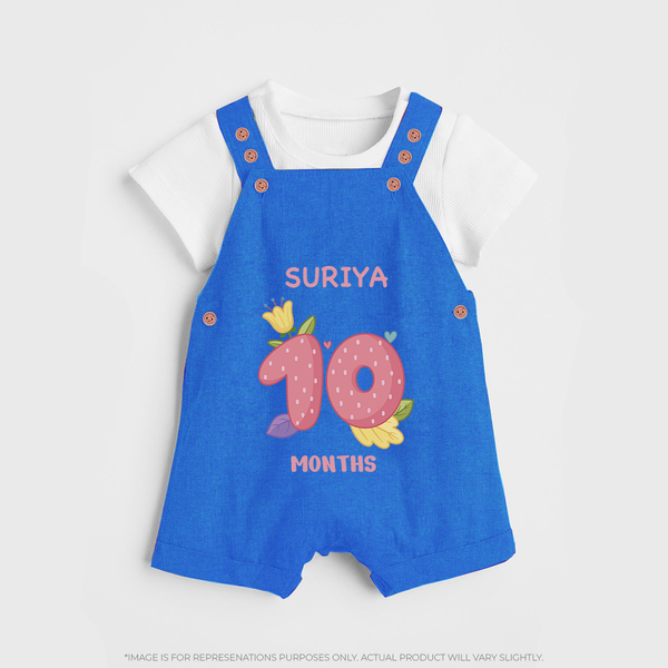 Celebrate Baby's 10th Month | Custom Dungaree Set | Premium Cotton - COBALT BLUE - 0 - 5 Months Old (Chest 18")