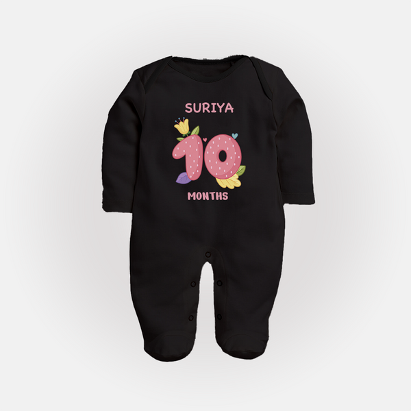 Celebrate Baby's 10th Month | Custom Full Sleeve Bodysuit/ Sleep Suit/ Jumpsuit | Premium Cotton - BLACK - New Born (Chest 7.5")
