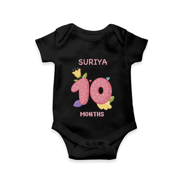 Celebrate Baby's 10th Month | Custom Romper/Onesie | Premium Cotton - BLACK - New Born (Chest 14")