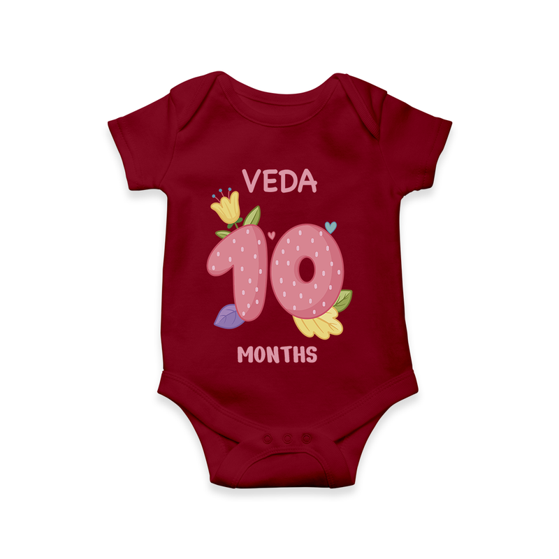 Memorialize your little one's Tenth month with a personalized romper/onesie - MAROON - 0 - 3 Months Old (Chest 16")