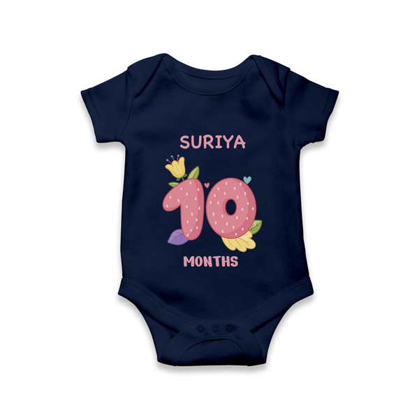 Celebrate Baby's 10th Month | Custom Romper/Onesie | Premium Cotton - NAVY BLUE - New Born (Chest 14")