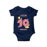 Memorialize your little one's Tenth month with a personalized romper/onesie - NAVY BLUE - 0 - 3 Months Old (Chest 16")