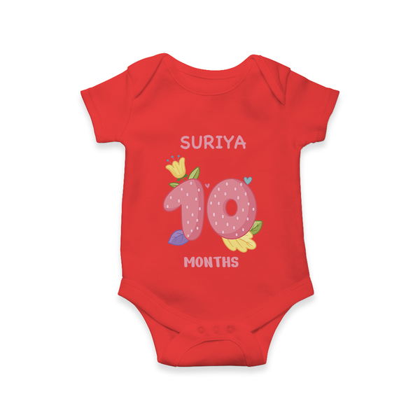 Celebrate Baby's 10th Month | Custom Romper/Onesie | Premium Cotton - RED - New Born (Chest 14")