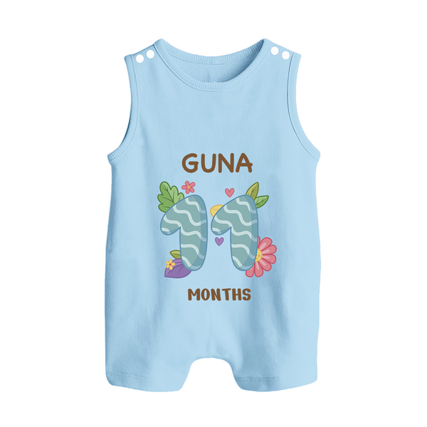 Celebrate Baby's 11th Month | Custom Romper Suit/ Sleeveless Romper | Premium Cotton - BABY BLUE - 0 - 5 Months Old (Chest 18")