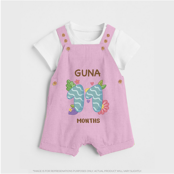 Celebrate Baby's 11th Month | Custom Dungaree Set | Premium Cotton - BABY PINK - 0 - 5 Months Old (Chest 18")