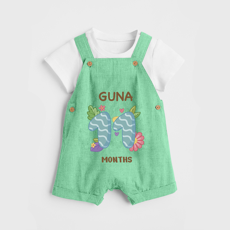 Celebrate Baby's 11th Month | Custom Dungaree Set | Premium Cotton - GREEN - 0 - 5 Months Old (Chest 18")